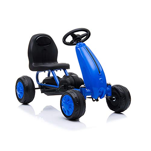 Moni Go Kart per Bambini, Auto a Pedali Blaze, Pneumatici in plastica, Schienale Alto, Fino a 30 kg, colorazione:Blu